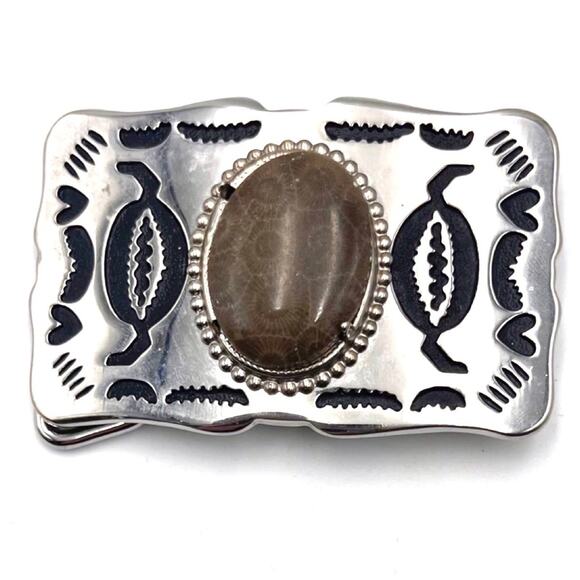 NATIVE TRIBAL real semi-precious gem stone embellished belt buckle (no leather) main image 5